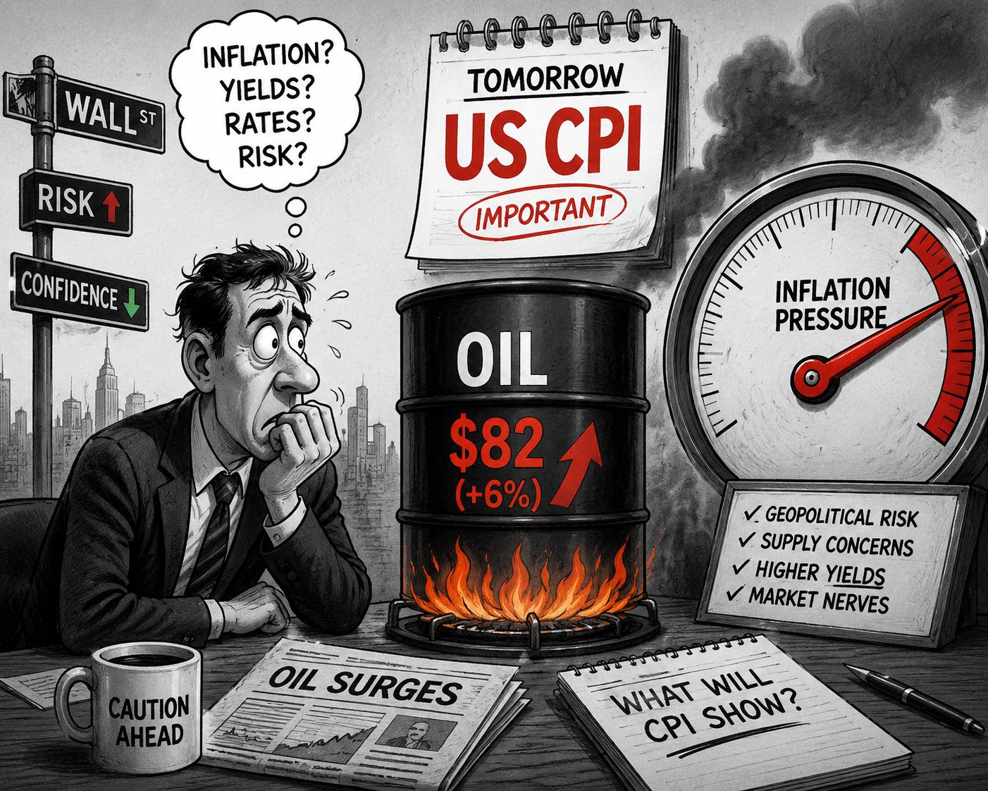 Rising oil weighs on appetite ahead of US CPI