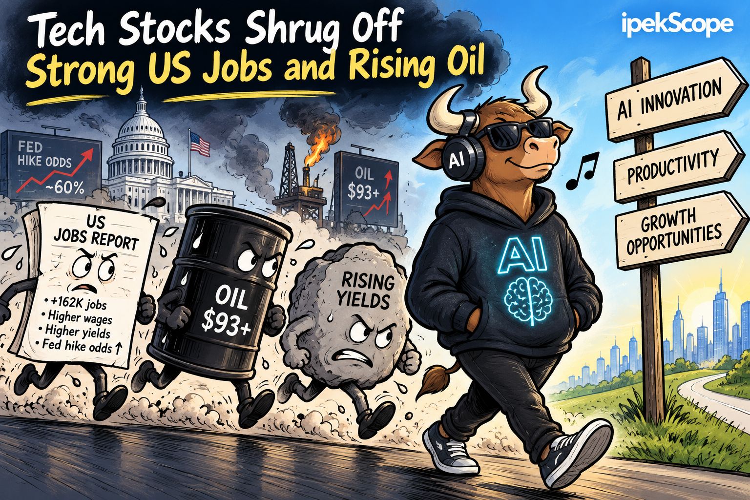 Tech shrugs off strong US jobs, rising oil